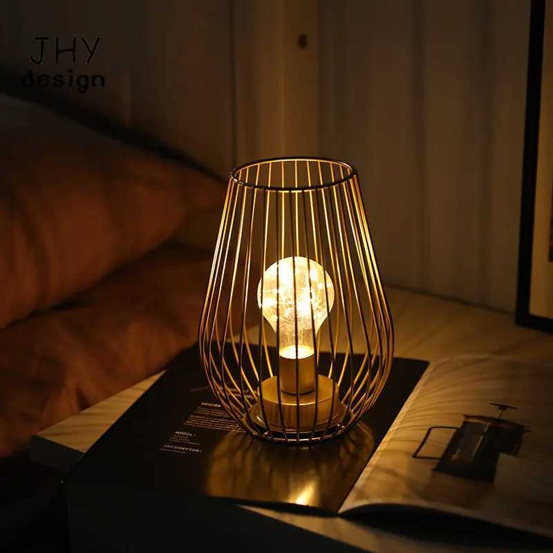 Golden Cage Table Lamp Battery Lanterns Cordless Lamp Battery Operated Lamp for Patio Garden Wedding Parties Indoor Outdoor M251128