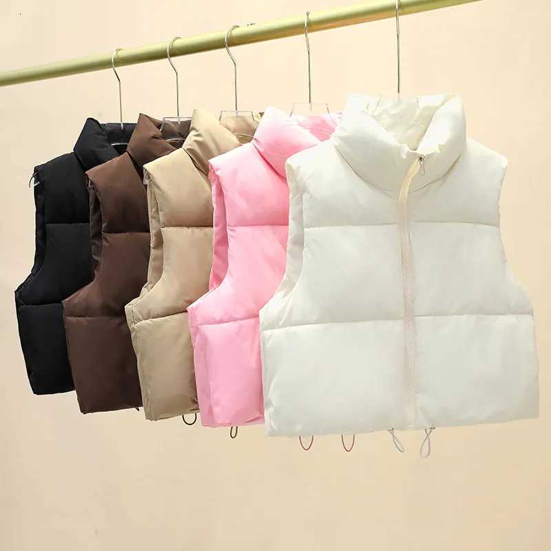 Winter Short Down Sleeveless Vest Women Warm Stand Collar Zipper Jacket Casual Fashion Quilted Cropped Coats Street OuterwearsT251128