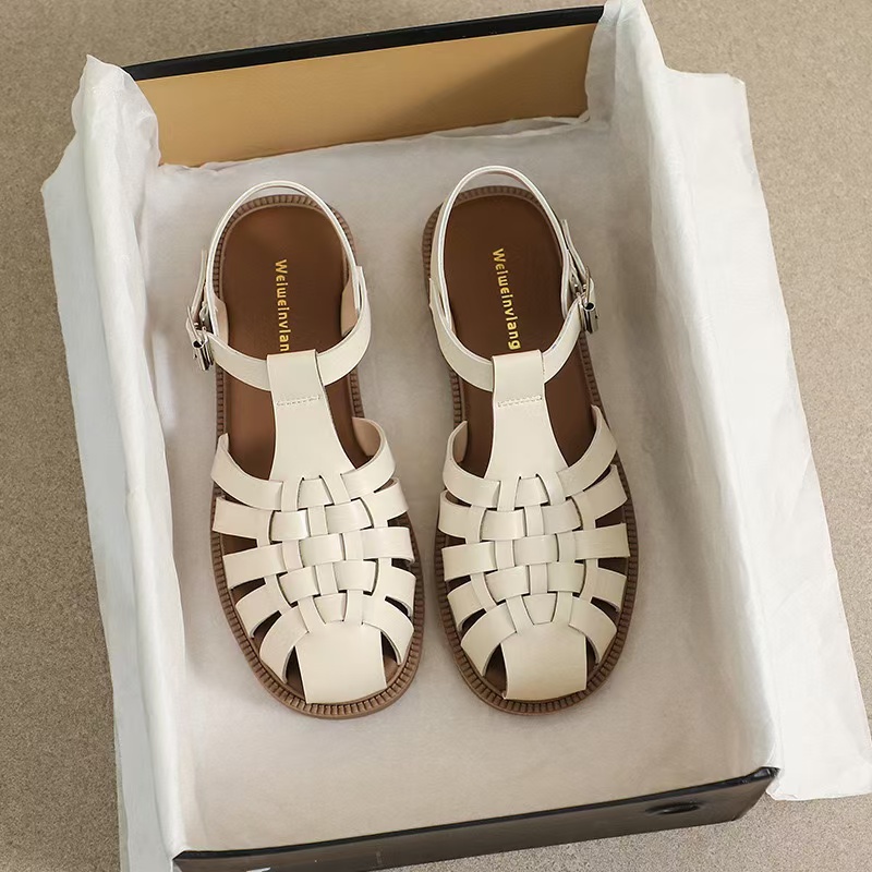 Gladiator BeauToday New Sandals Women Cow Leather Cover Toe Ankle Buckle Strap Beach Ladies Retro Flat Shoes Handmade 33037 0e0f