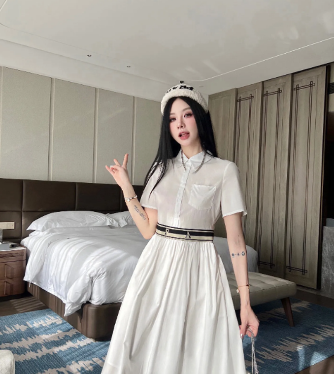 2025 Womens Casual Dresses Fashion Suit Pleated Dress Double-breasted Suits Elegant Women Long Sleeves Dresses Summer Classic Print Dress 23ss