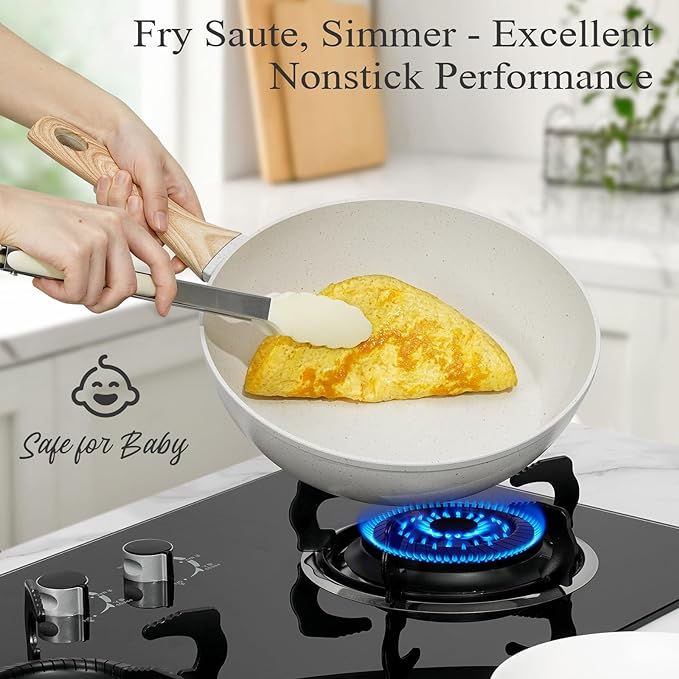 17-Pcs Pots and Pans Set Non Stick Kitchen Cookware Sets Nonstick Induction Cookware Non-toxic Black Granite Cooking Tools with Stay-Cool Handles Sili