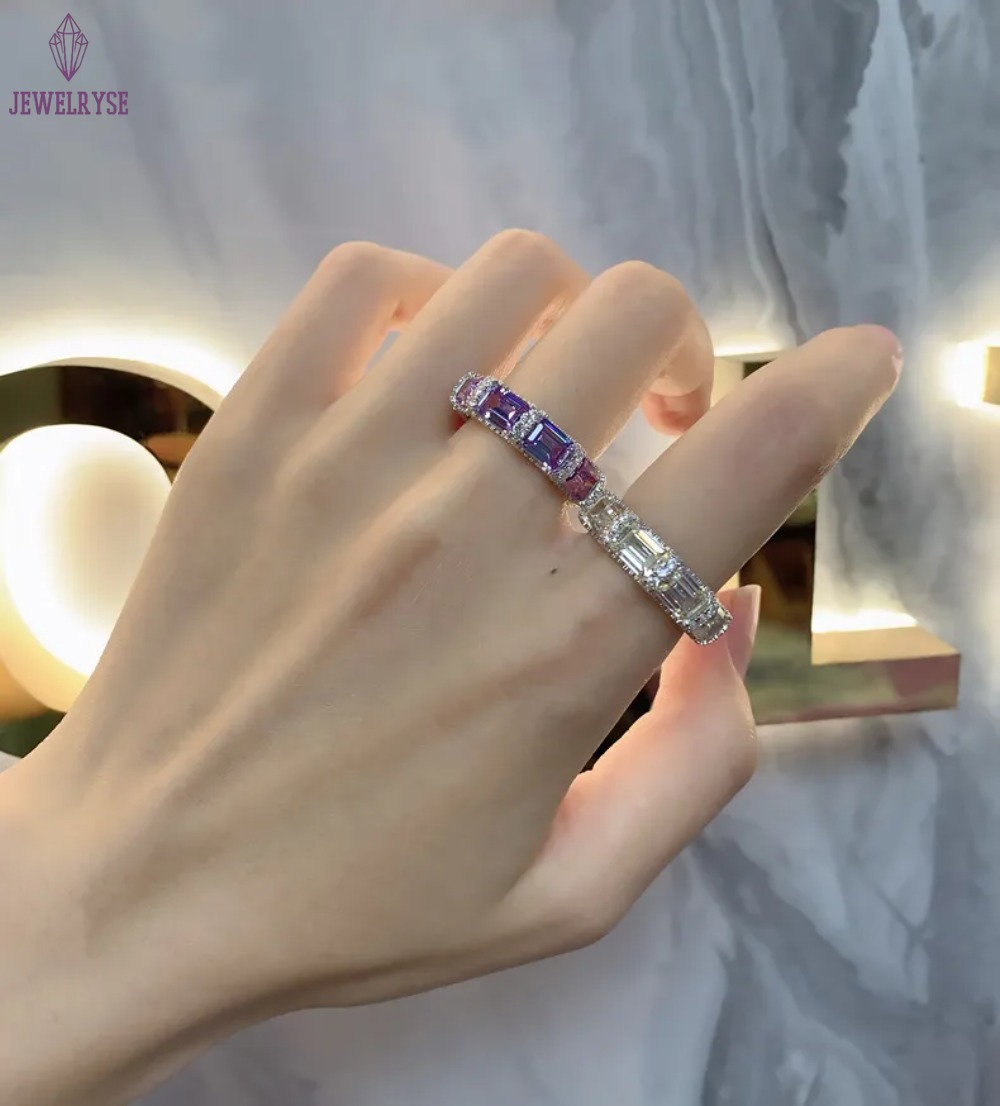 Wedding Rings Luxury Fine Jewelry Real 100% 925 Sterling Silver Emerlad Moissanite Diamond Gemstones Party Eternity Women Engagement Band Ring Gift