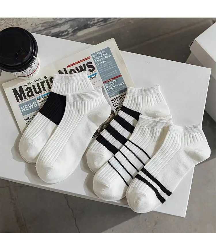 5 Pairs Summer Cotton Man Woman Short Socks Fashion Breathable Boat Socks Comfortable Casual Socks White and Black J251128