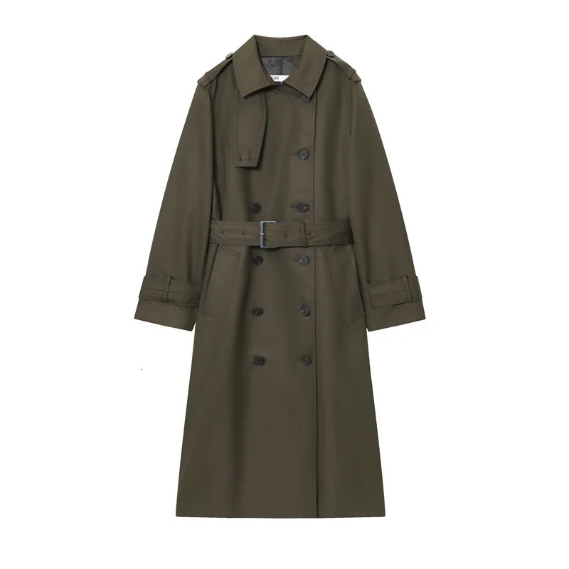 Womens Trench Coat Autumn Style Solid Color Long-Sleeve Waterproof Double-Breasted Trench Coat with Belt British 251128