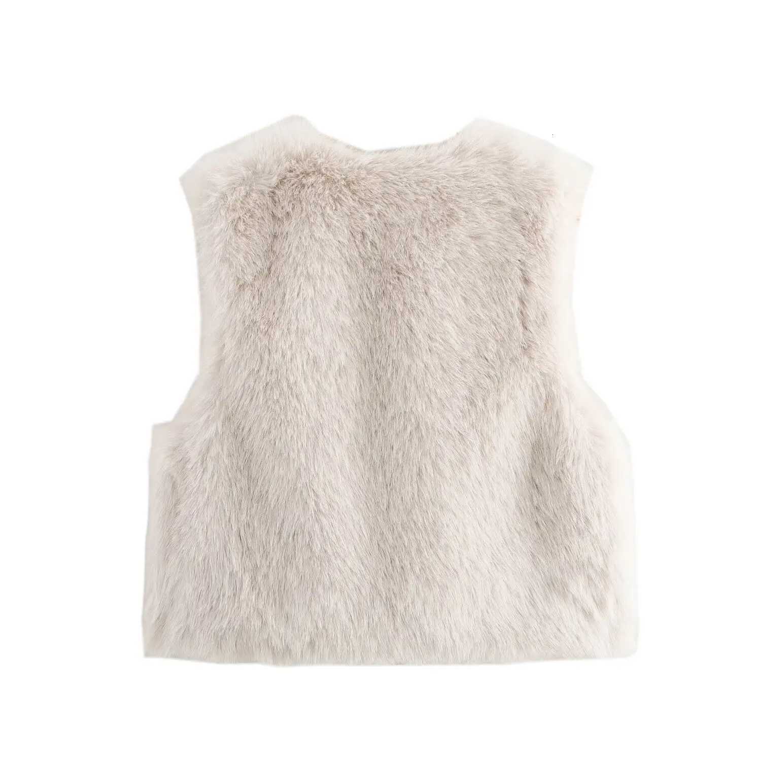 2025 New Womens Clothing European and American Style Fashion Sleeveless Round Neck Faux Fur Effect Short VestT251128