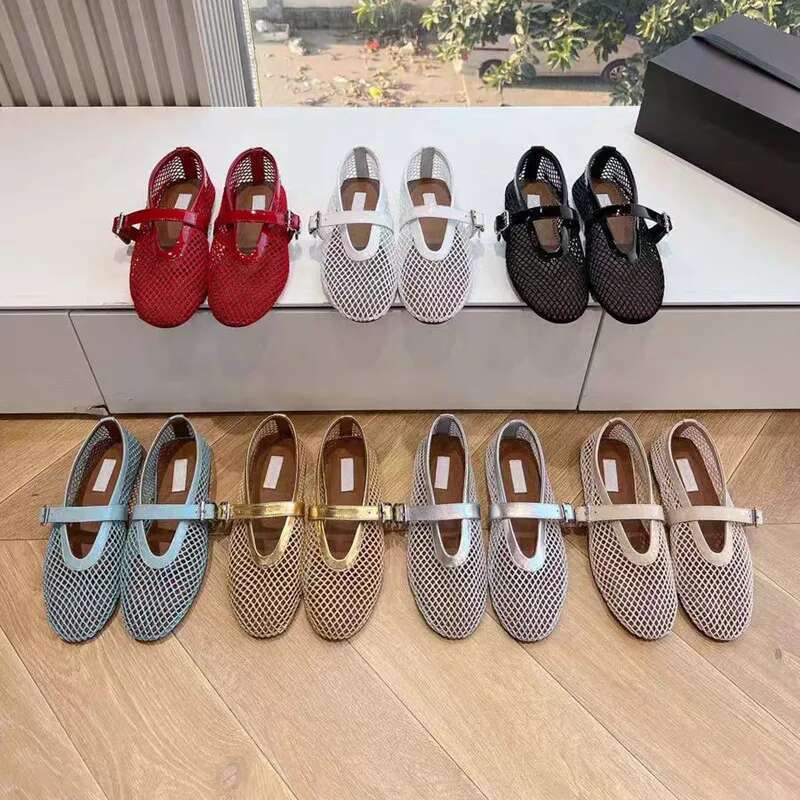 2025 New French Fairy Fishing Net Weaving Ballet Hole Shoes, Flat Sandals, Mesh Strap Single Shoes
