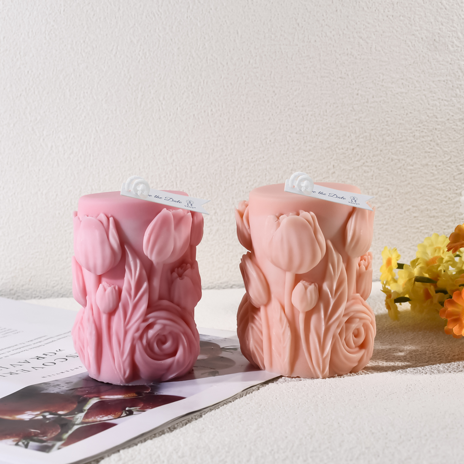 Tulip Cylinder Candle Silicone Mold Diy Scented Candle Plaster Handmade Soap Mold Home Decoration Decoration