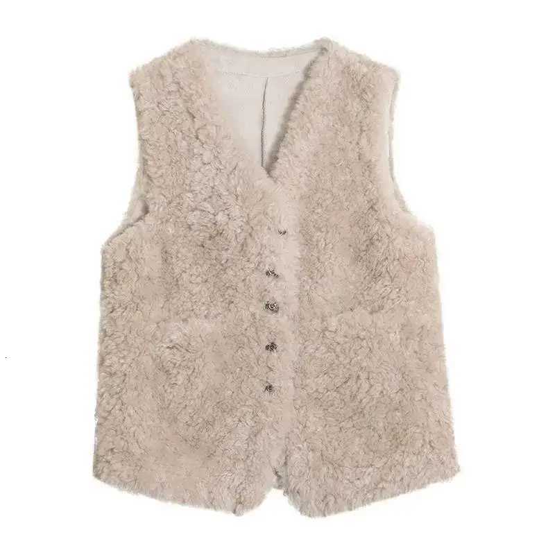 Female Lamb wool Waistcoat Jacket 2025 Spring Autumn New Single Breasted Slim Sleeveless Coat Warm Womens Short Casual Vest TopT251128