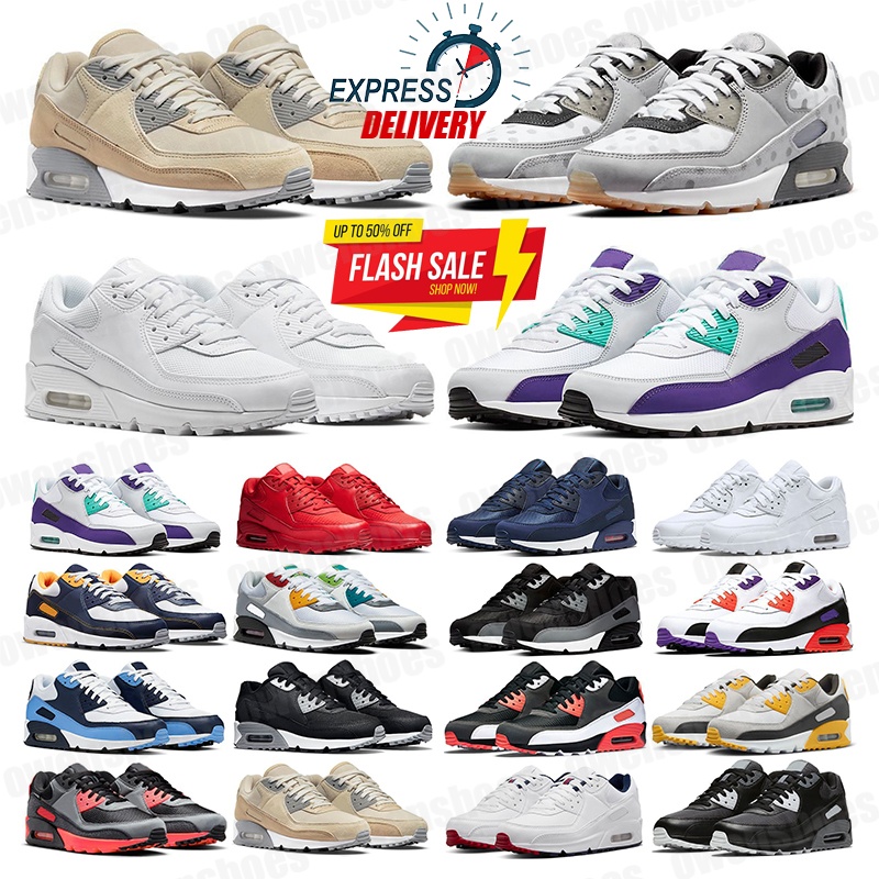 2026 Trainers 90 Sports Casual Shoes 90s Men Women Triple White Black Red Wolf Grey Polka Dot Infrared Running Shoe Recraft Leathers Mesh Laser Blue Tennis sneakers