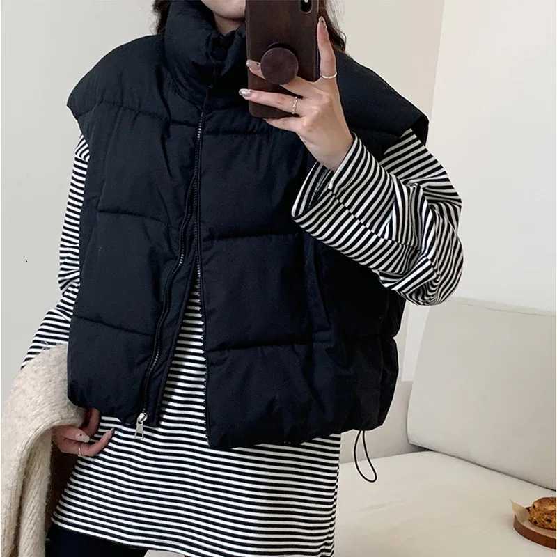 Women Fall Mock Neck Vest Coat Solid Zipper Up Warm Casual Loose Thicken Jacket Coat Puffer Jackets 2024 Winter Casual WaistcoatT251128
