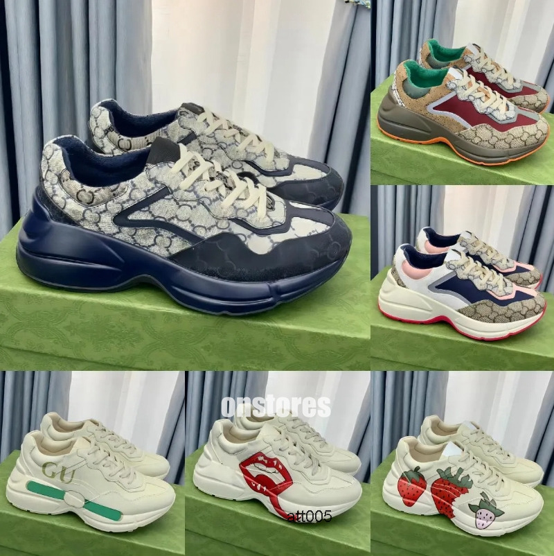 gg rhyton sneakers designer shoes multicolor beige men trainers vintage chaussures ladies casual leather sneaker liness size 35 47 gucciis guccishoe guccily O HNGK