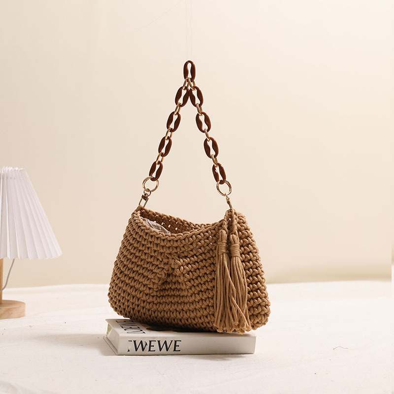 designer bag fashion armpit cotton thread new tassel single shoulder grass woven vacation style beach bag, niche women's bag