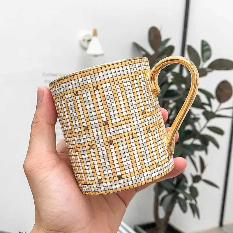 350Ml Creative Mosaic Coffee Mugs Hot Gold Painting Water Cups Noble Ceramic Milk Tea Cup Drinkware Mug For Couple 123