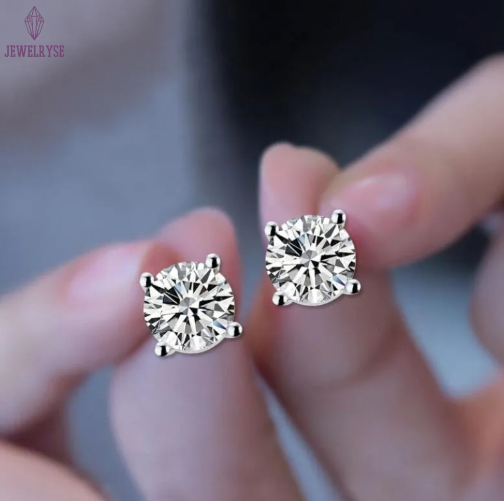 Solitaire Moissanite Diamond Classical 4 Claw Stud Earrings Simple Jewelry Real 100% 925 Sterling Silver Round Cut Zircon Party Women Wedding Earrings