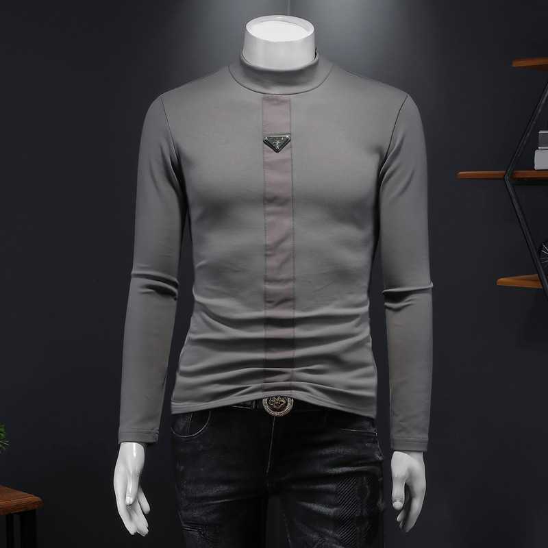 Autumn/winter new plus-padded men's long-sleeved undershirt half-turtleneck large size badge casual L251128