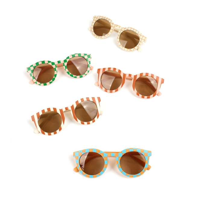2-8 Years Kids Cute Checker Panel Color Round UV400 Baby Girls Outdoor Protection Sunglasses Children Sun Glasses Z260305