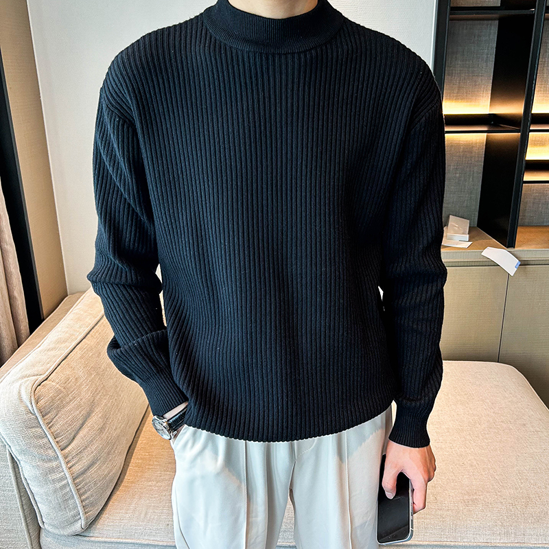 Men's Mock Neck Ribbed Knit Sweater - Cleanfit Old Money Style Regular Fit Long Sleeve Pullover for Autumn Winter Daily Casual-K85