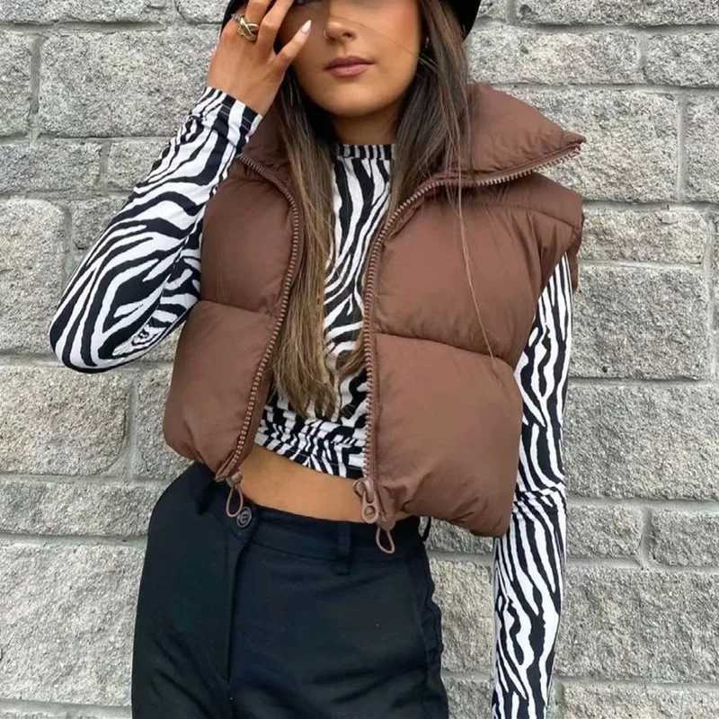 Winter Short Down Sleeveless Vest Women Warm Stand Collar Zipper Jacket Casual Fashion Quilted Cropped Coats Street OuterwearsT251128