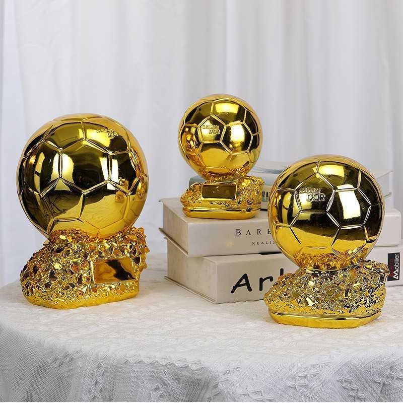 Resin World Cup football trophy, Golden Ball Award, Cristiano Ronaldo, Lionel Messi, outstanding MVP player award ceremony trophy engraving.