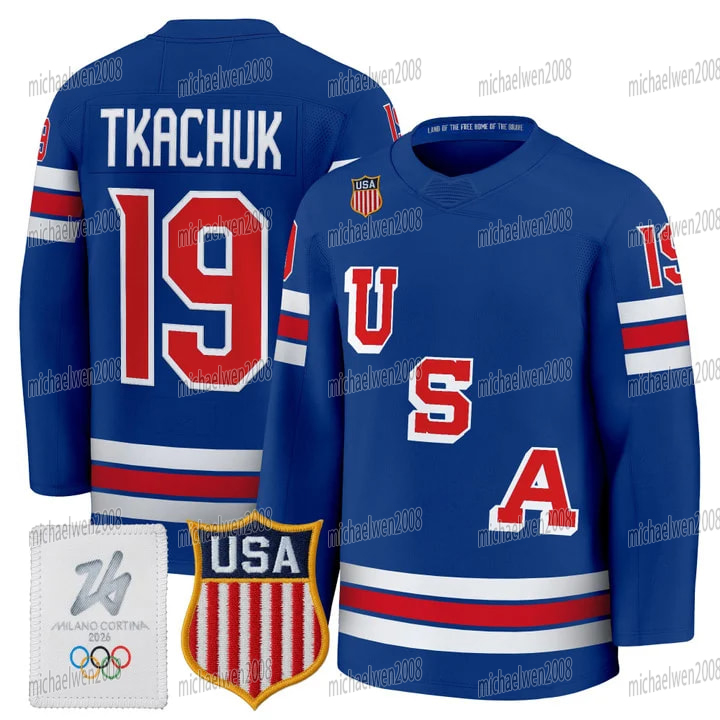 Personalized Custom Team Name USA 2026 Olympicss Hockey Jerseys Matthew Tkachuk Matthew Jake Guentzel Brady Tkachuk Jack Hughes Adam Fox Hellebuyck Qu