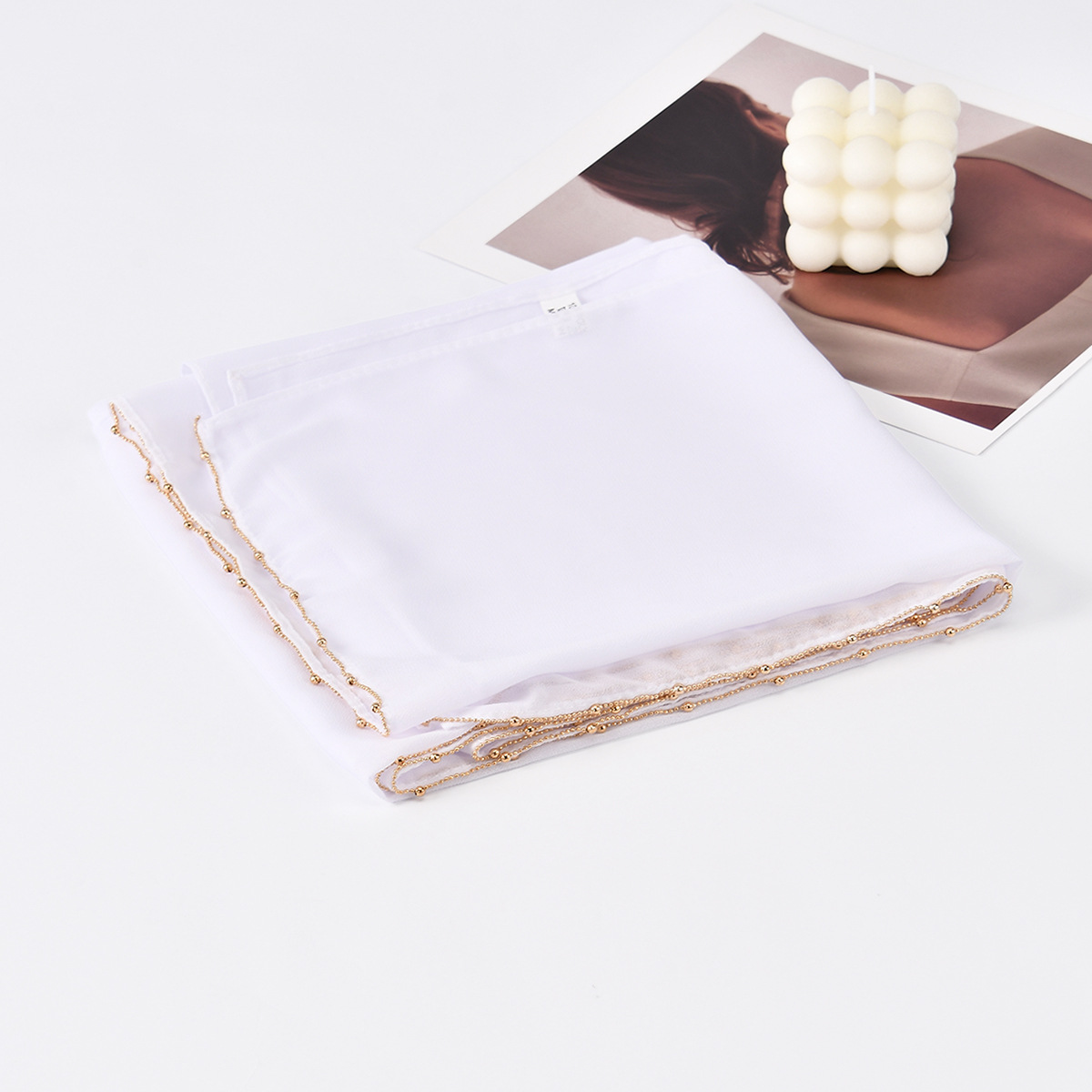 K546 Southeast Asia's hot-selling popular chiffon chain long scarf spring and summer new single-sided L-shaped solid color simple headscarf for w