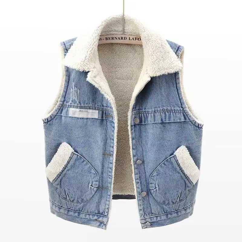 Women Vest Coat Lamb Wool Coats Turn Down Collar Jackets Sleeveless Y2k Streetwear Thick Elegant Short Jacket Autumn WinterT251128