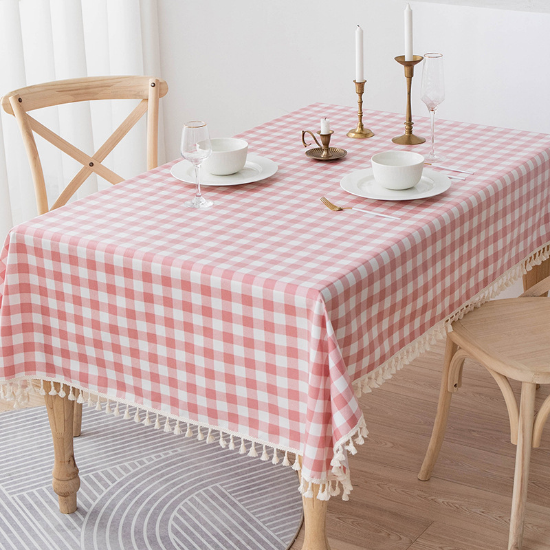 B428 waterproof and oil-proof washable cotton and linen tablecloth solid color dining cloth restaurant coffee table rectangular tassel tablecloth