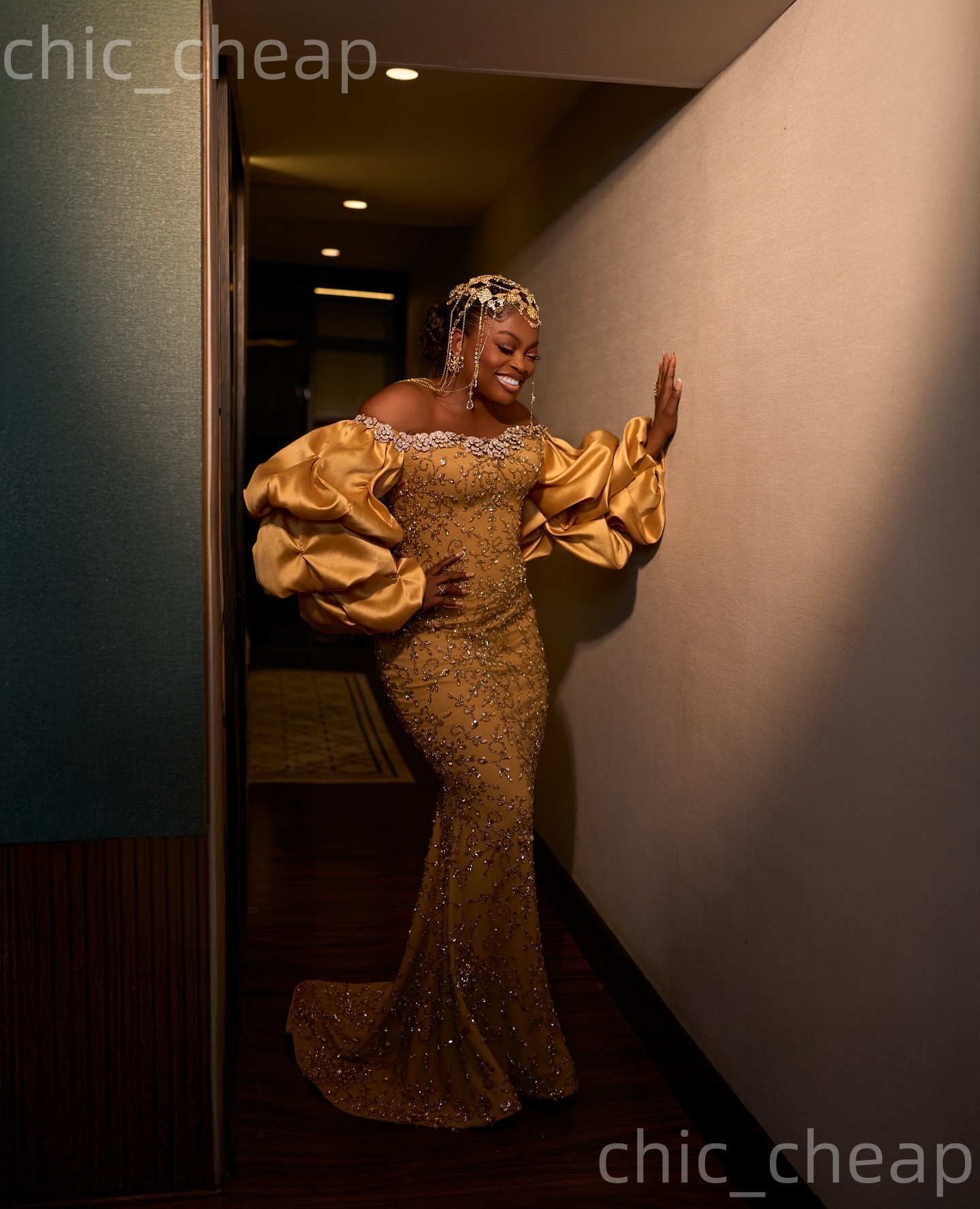 Aso Ebi Gold Mermaid Prom Dresses 2026 Crystals Off Shoulder Sequined Evening Formal Party Second Birthday Engagement Gowns Plus Size Dress For Specia