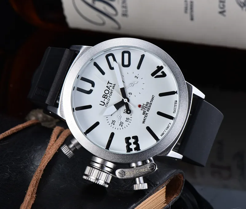 U Big Boat Watch 2025 Five-pin Men's Sport Silver black rubber Classic Dome luxury brand watch from Wind Montre de
