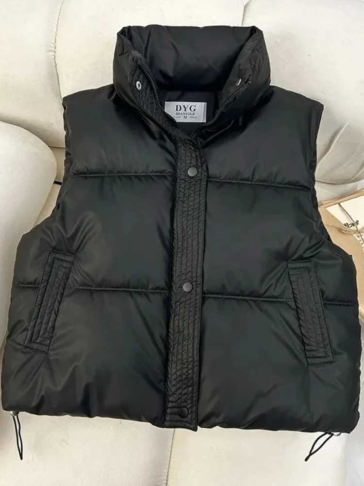 Winter Down Cotton Vest Jacket Womens Sleevele Stand Parkas Warm Short Vest Coat Female Waistcoat Overcoat Ladies TopsT251128