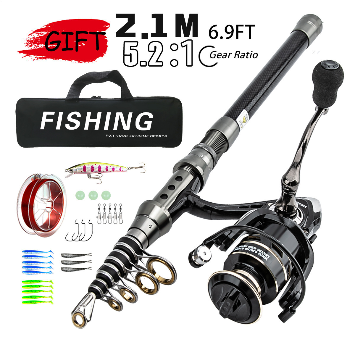 Fishing Accessories Spinning Rod Combo 15m24m Carbon Fiber and 20003000 Reel Telescopic Pole Kit Pesca 231213