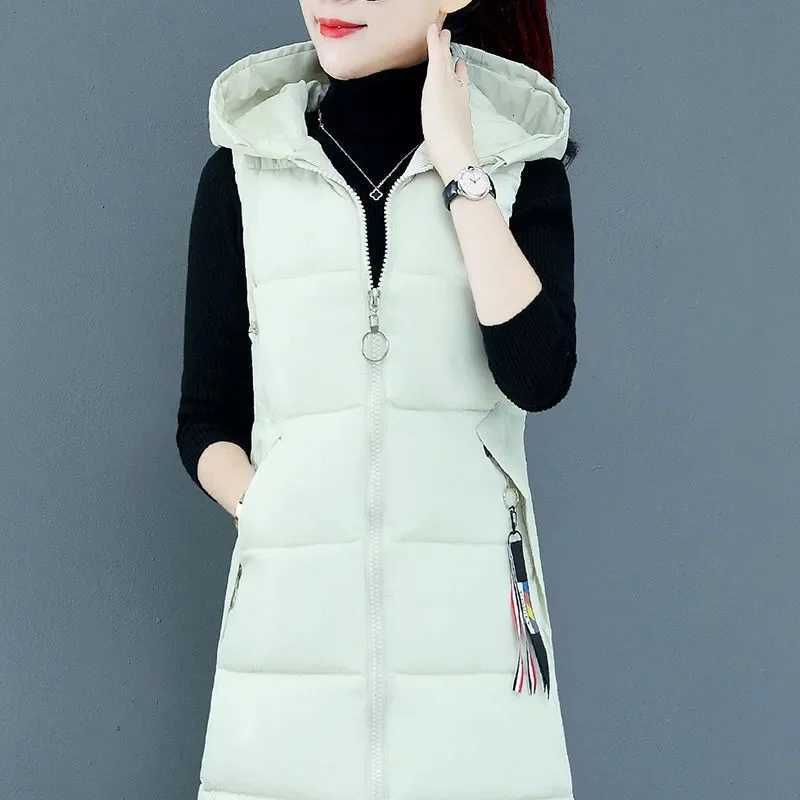 2023 New Autumn Winter Women Long Parkas Vest Warm Hooded Down Coat Parka Ladies Sleeveless Waistcoat Jacket OutwearT251128