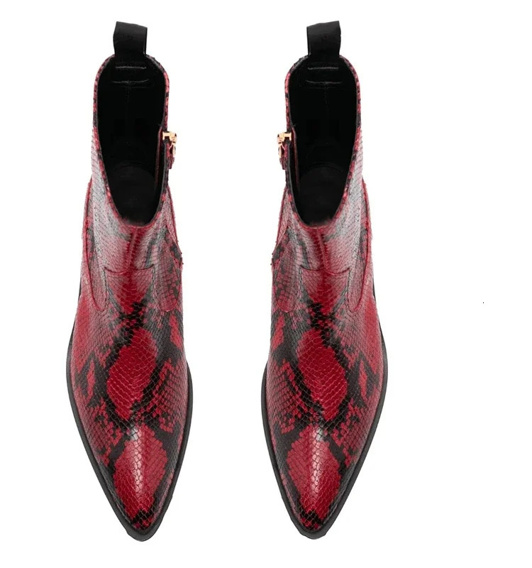 Customized Made pionted Toe Serpentine Genuine Leather Chelsea Boots male 251126 - view 4
