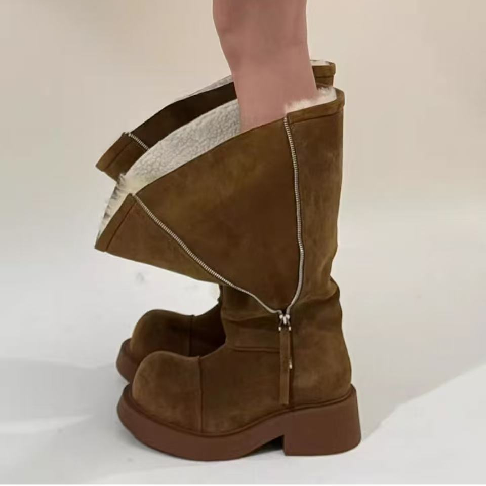 Christmas Gift Winter New Style Retro Style Long tube Snow Boots Loose Wool Lining Warm Boots Trendy Hot Girl Designer Shoes Fashion Luxury Shoes