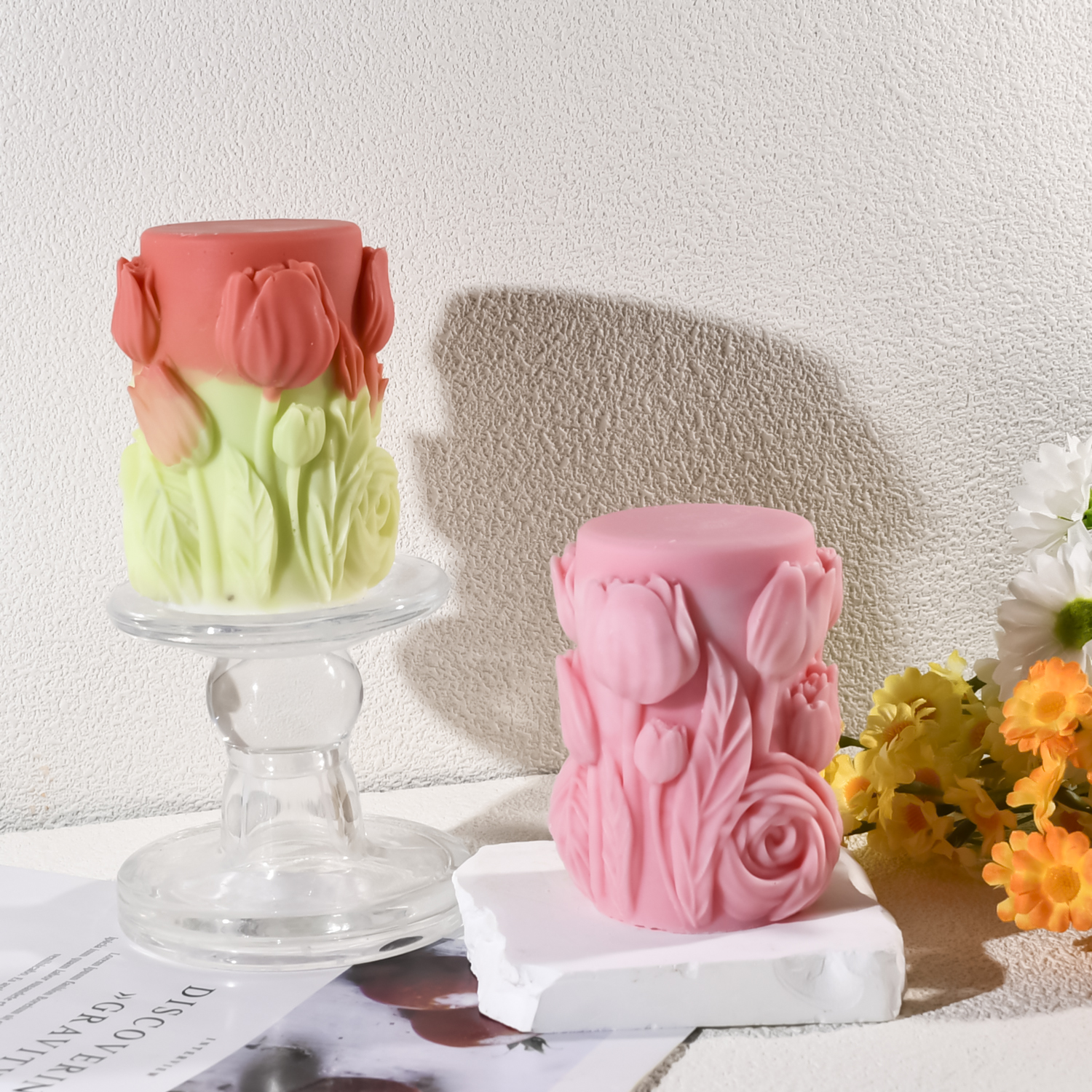 Tulip Cylinder Candle Silicone Mold Diy Scented Candle Plaster Handmade Soap Mold Home Decoration Decoration