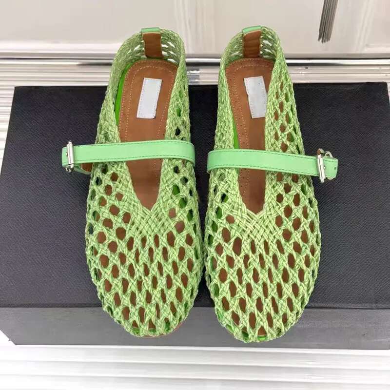 2025 Spring/Summer New Vine Grass Fishing Net Cave Sandals Women's Flat Ballet Mary Jane Casual Single Shoes