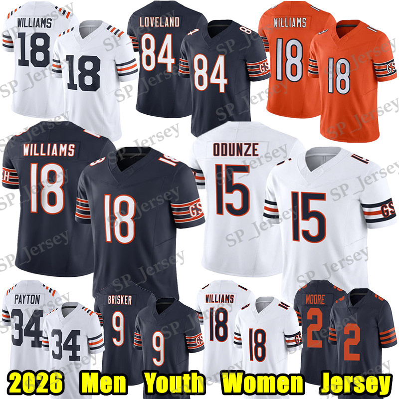 #18 Caleb Williams Football Jersey #15 Rome Odunze Colston Loveland DJ Moore Montez Sweat Cole Kmet Hester Wright Brian Urlacher Walter Payton Jaquan Brisker jerseys