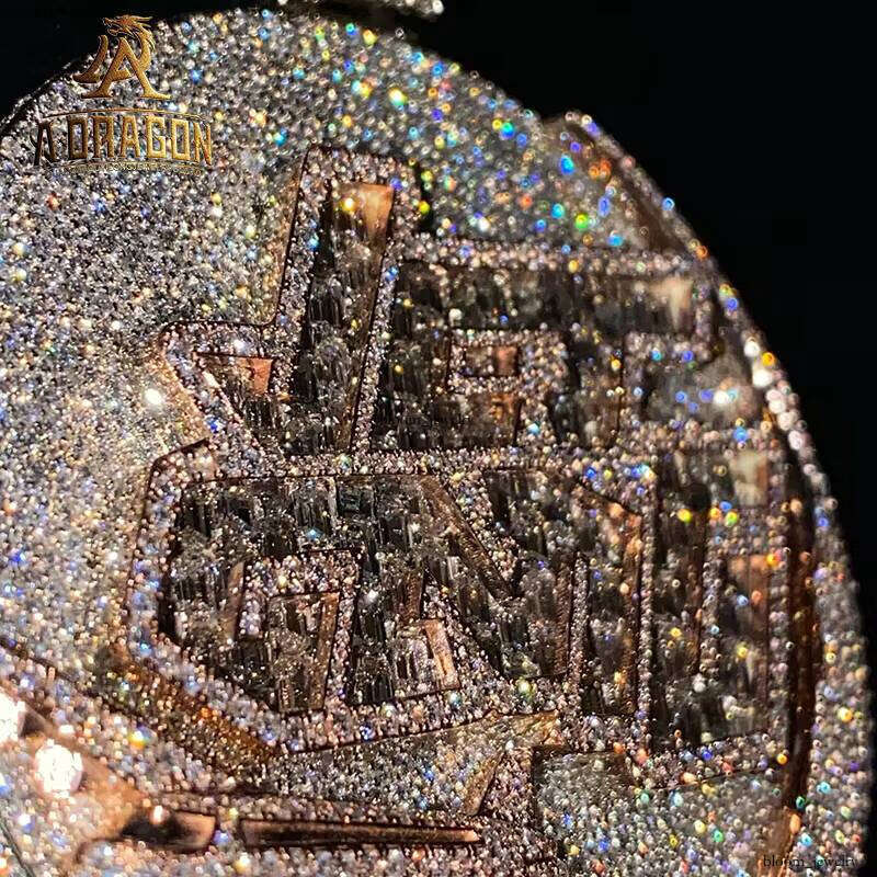 Iced VVS Moissanite Long Stick Coin Design Hip Hop Pendant Men's Cuban Chain