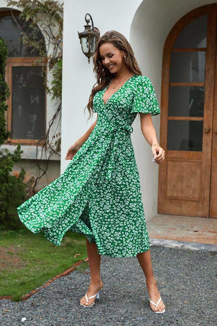 Casual Summer Dress V Neck Buttons Vintage Floral Printed Maxi Dresses Women High Waist Beach Holiday Dress Vestidos 210521