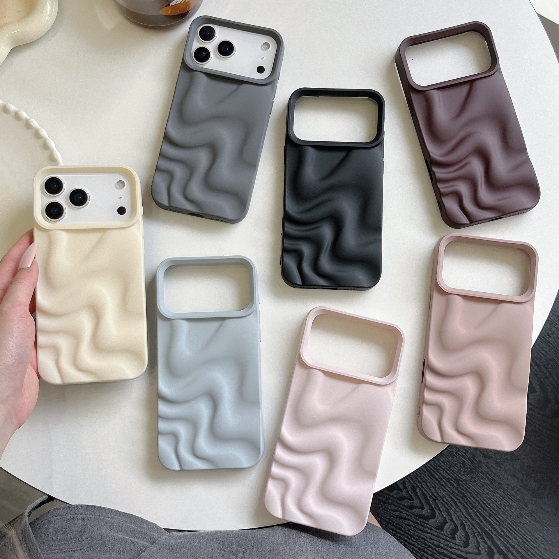 3D Irregular Water Ripple Phone Case iPhone 17 Pro Max Solid Color Compatible with Apple 16 15 Pro Matte
