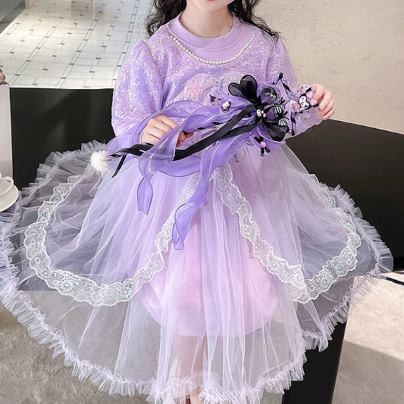 Disney baby designer clothing princess dress beach skirt A-line skirt spring baby designer girls' long-sleeve dress lace puffy dress children