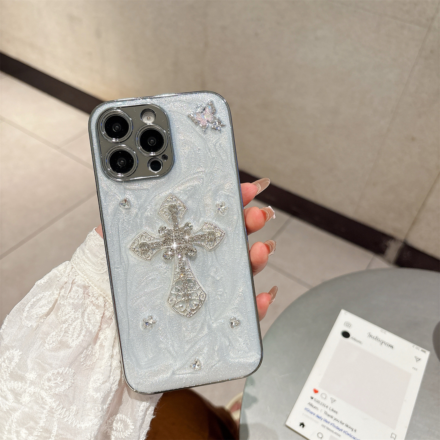 Electroplated Edge Diamond Butterfly Phone Case iPhone 17 Pro Max Compatible with Apple 16/15 Bowknot 3D New