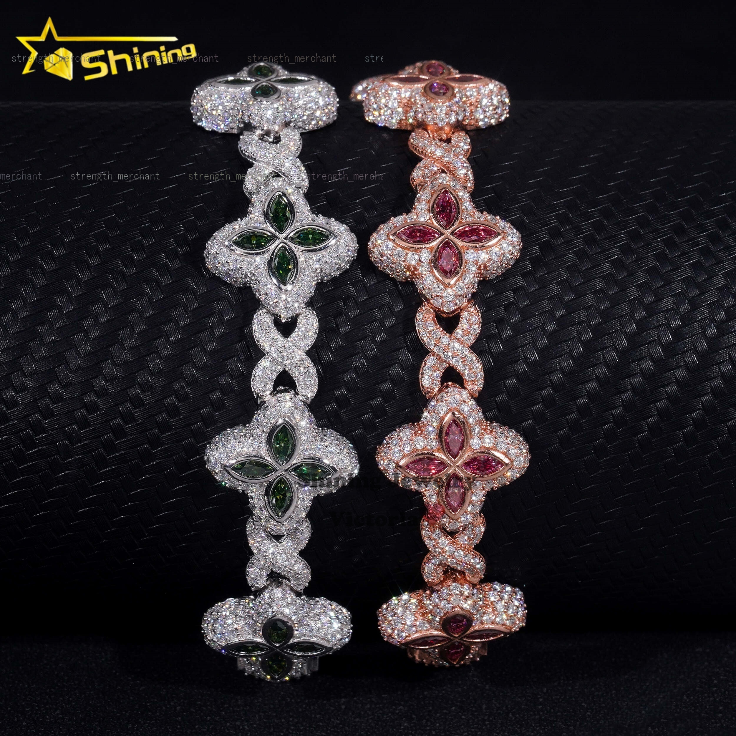 Cheapest Price Custom Iced Out Luxury Diamond Jewelry Rapper Men Jewelry Hip Hop VVS1 Moissanite Diamond Clover Cuban Bracelet
