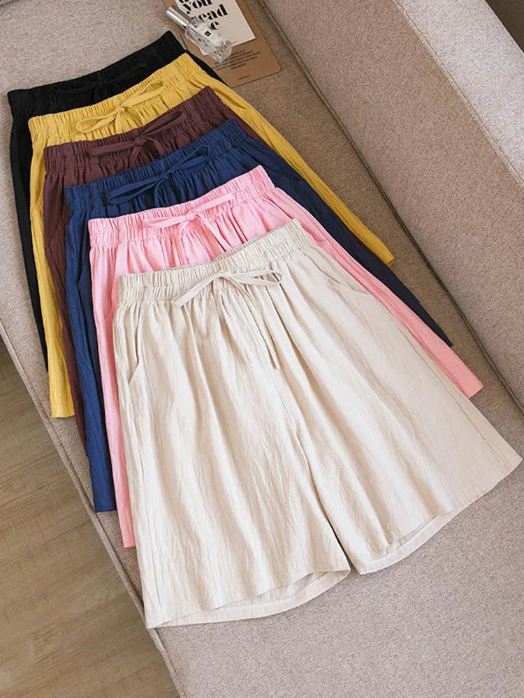 Womens Summer Casual Cotton Linen Shorts High Waist Loose Soft s M3XL 250428