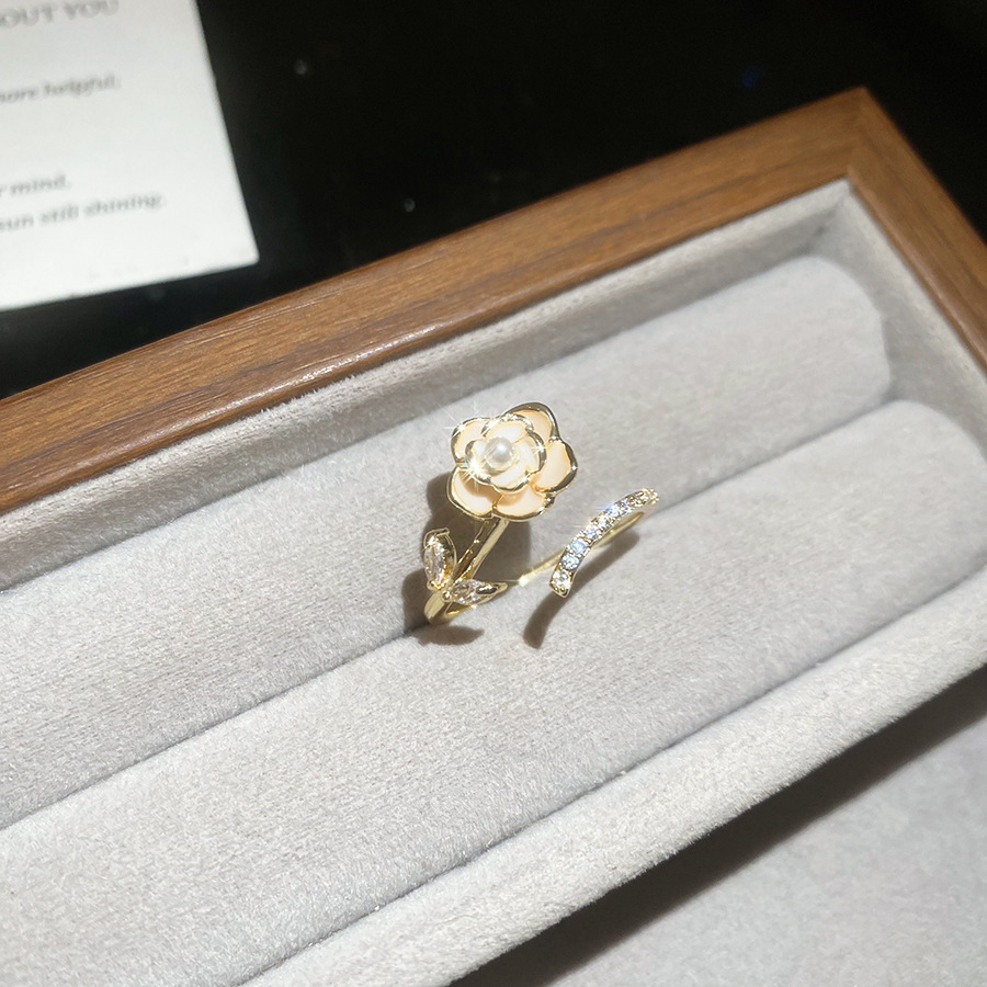 Zircon Oil Drop Pearl Flower Open Fashion Elegant Temperament Index Finger Light Luxury High-end Feel Ring Wholesale - view 5