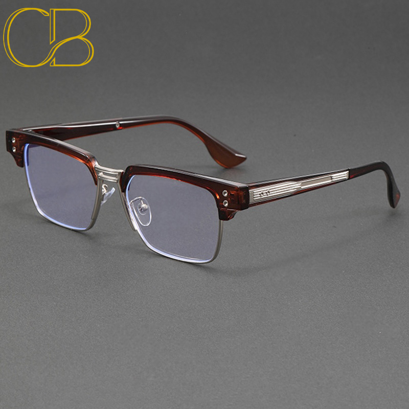 Computer Gaming Glasses Optical Work Daily Anti Blue Light Blocking RX Myopia Prescription Sunglasses Retro Half Rim Square OL Business Men, CB Fashio