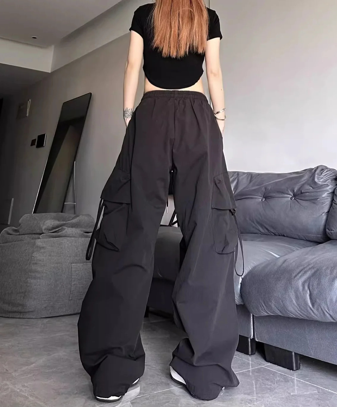 Ripped Y2K Women Cargo Pants Fashion Vintage Hip Hop Loose High Waist Pocket Baggy Pant Casual Streetwear Drawstring Sweatpant Z260312