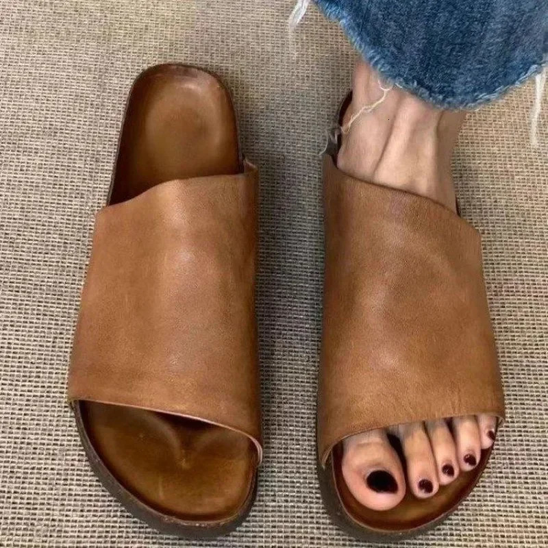 Summer Slippers Women Handmade Retro Thick Soles Non-slip Slides Woman Outside Casual Platform Shoes 251128