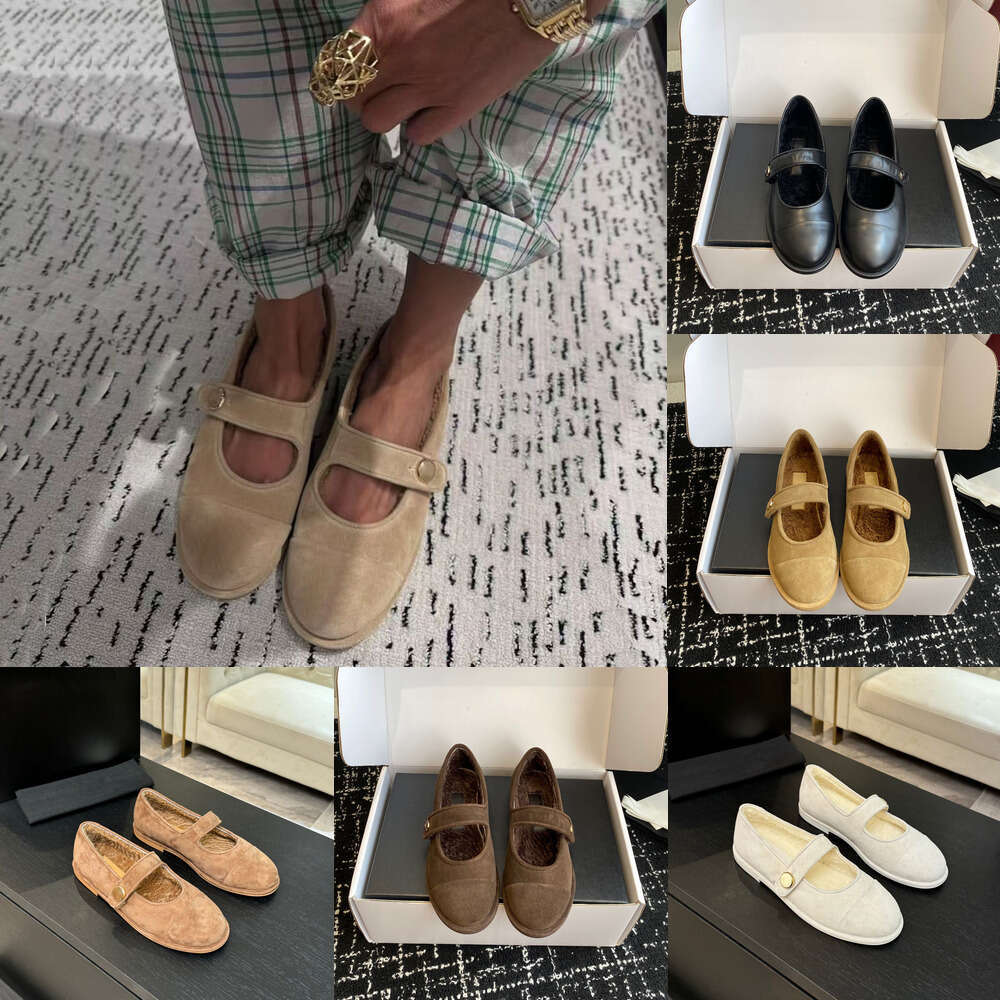 winter womens Round-toed genuine Leather wool Warm brown Ballet fur flats Fluffy furry Shearling Luxury Mary Jane loafers ballet flat designer shoes girl shoe