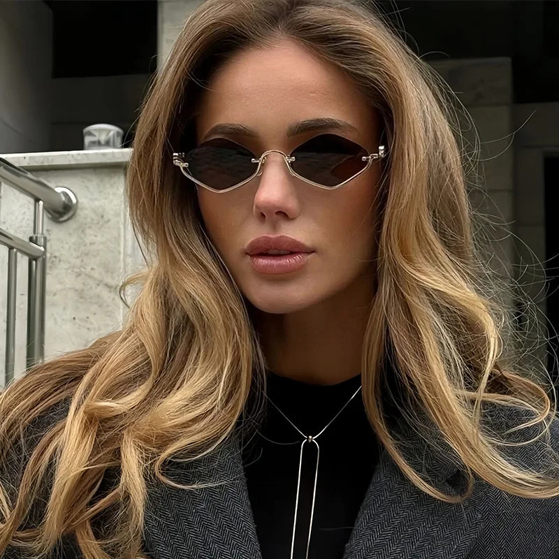 Metal Sunglasses for Women Men 2025 Half Frame Diamond Shaped Sunglasses Dopamine Small Outdoor Sunglasses 251125